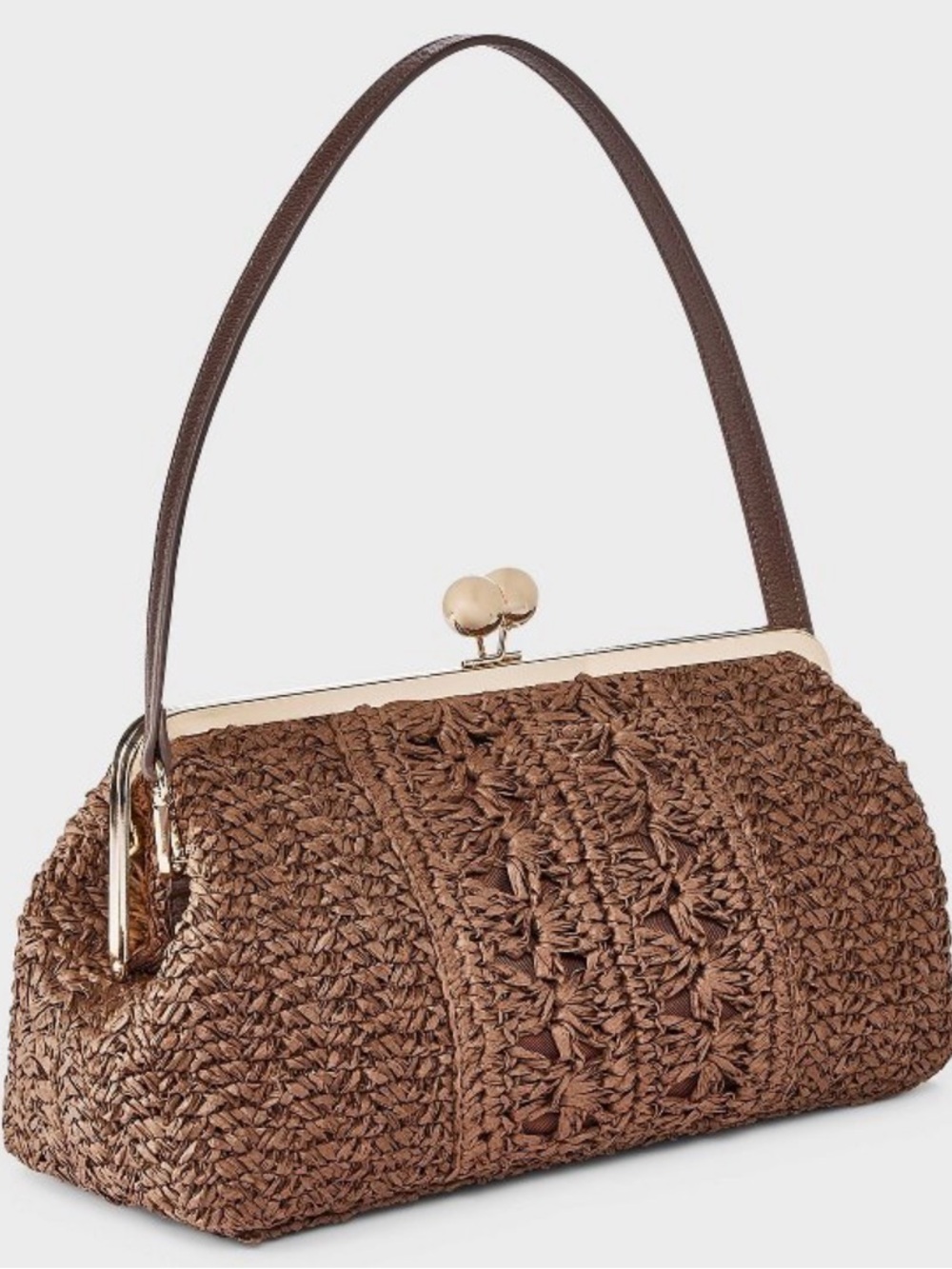 Straw Kiss Lock Clutch Bag